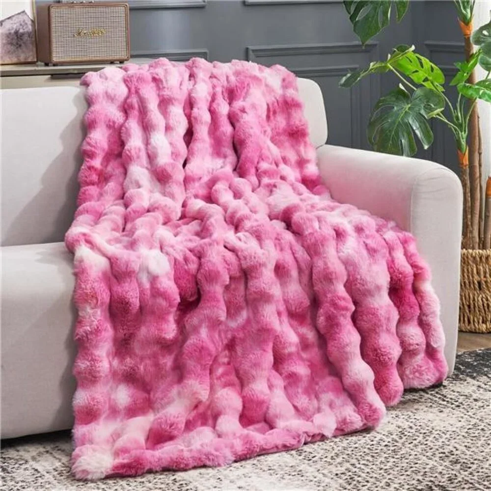 Faux Fur Throw Blanket Cozy Soft Plush Bubble Tie Dye Blanket Couch Sofa Bedroom
